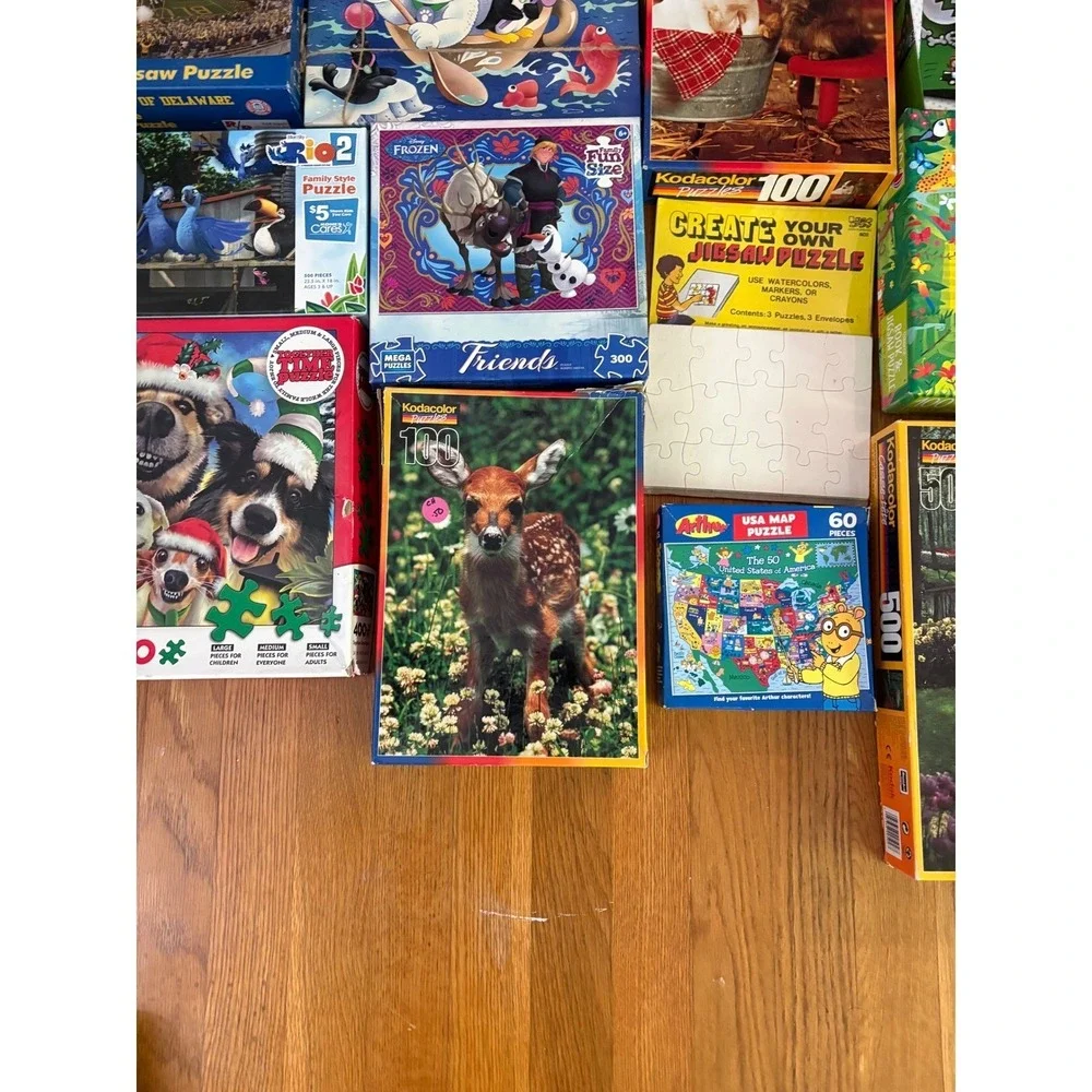 12 Jigsaw Puzzle Lot Bundle Disney Frozen Dog Man Kodacolor 24-750 Pieces